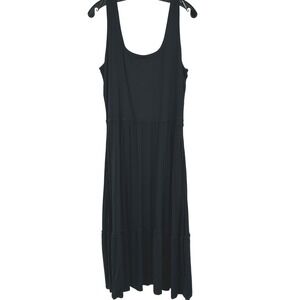 Jason Wu Wms Midi Dress L Black Sleeveless Tiered Scoop Neck Minimalist